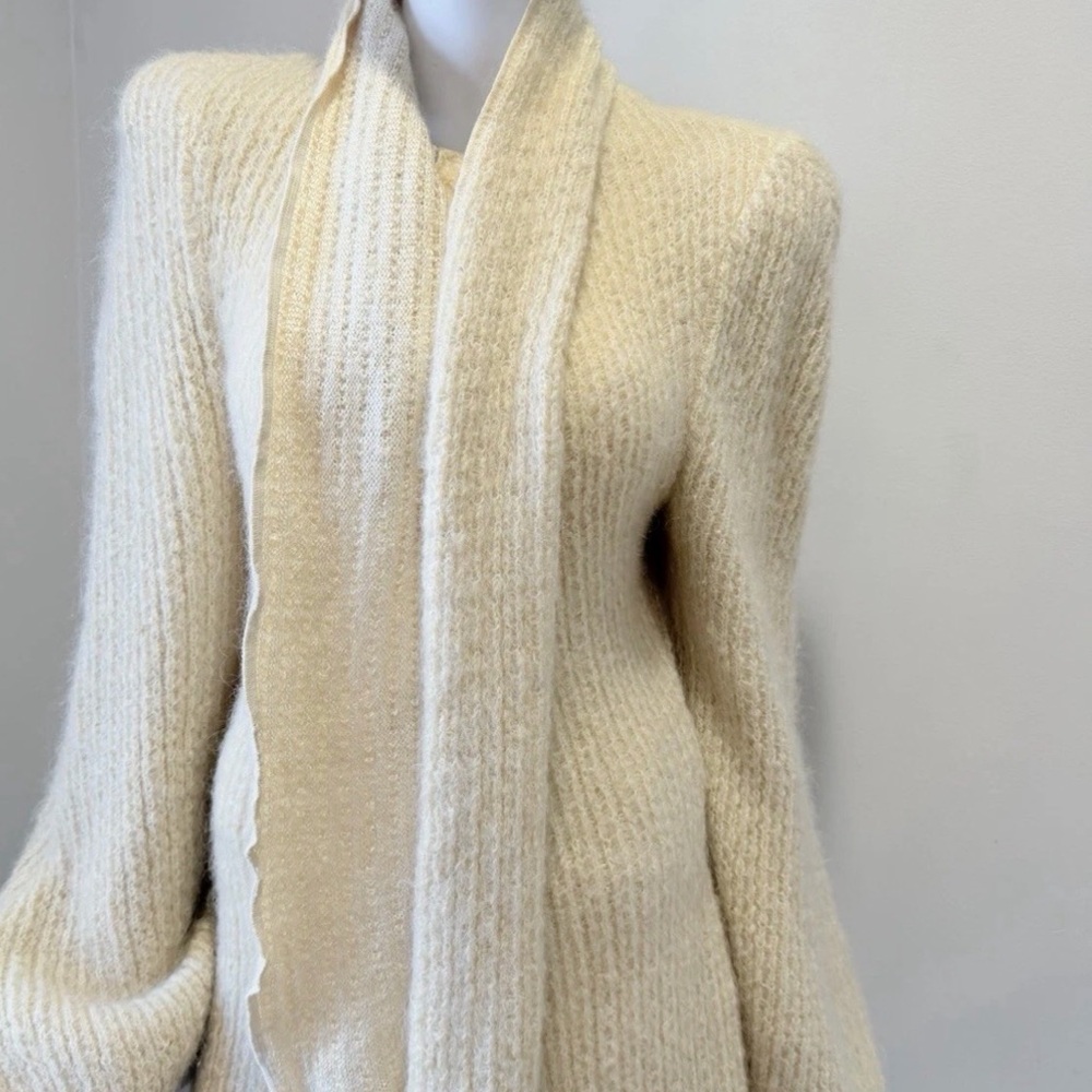 Vintage Lotte Gabole Hand Knitted Cardigan Dress 1980’s Ivory Mohair Sz Small